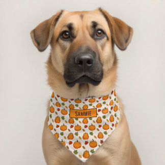 Pumpkin And Autumn Leaves Pattern Fall Colors Pet Bandana Collar