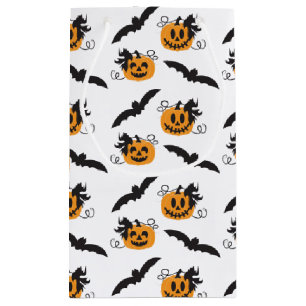Pumpkin And Bat Pattern Jack O Lantern Orange Small Gift Bag