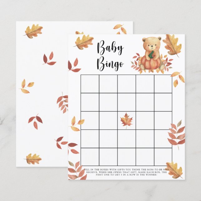 Pumpkin and Bear - Baby shower bingo game (Front/Back)