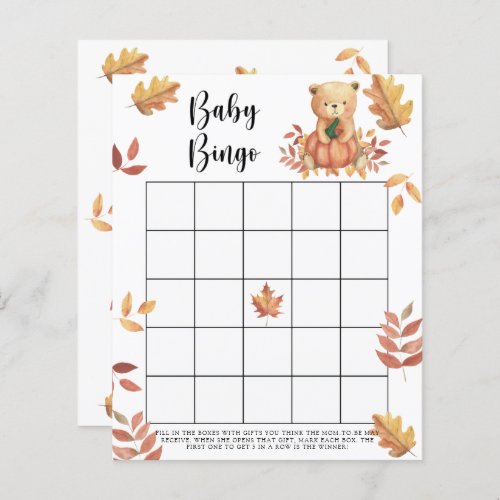 Pumpkin and Bear _ Baby shower bingo game