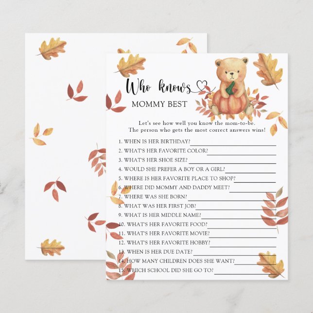 Pumpkin and Bear - Who knows mommy best game (Front/Back)