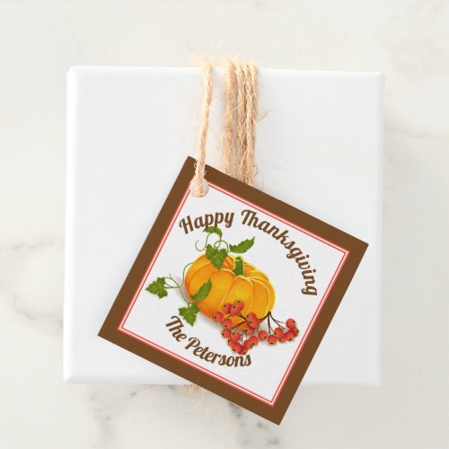 Pumpkin and berries brown fall Happy Thanksgiving Favor Tags
