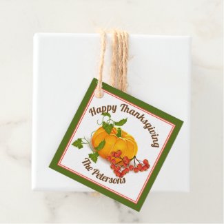 Pumpkin and berries brown fall Happy Thanksgiving Favor Tags