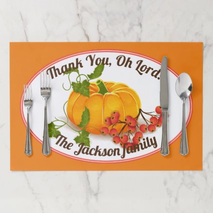 Pumpkin and berries fall orange Thanksgiving Paper Placemat