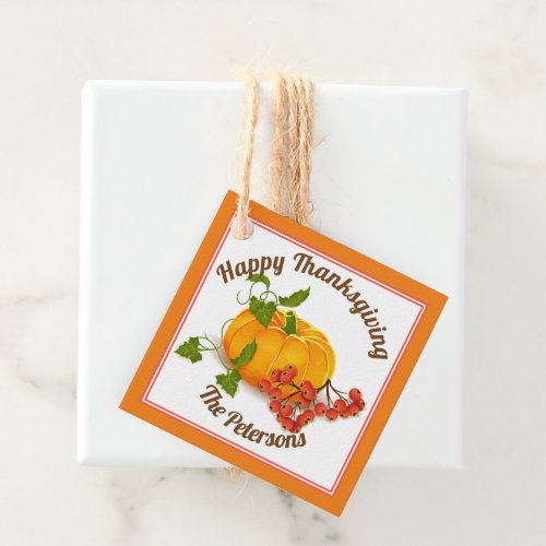 Pumpkin and berries orange fall Happy Thanksgiving Favor Tags