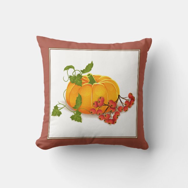 Pumpkin and berries terracotta fall Thanksgiving Throw Pillow (Front)
