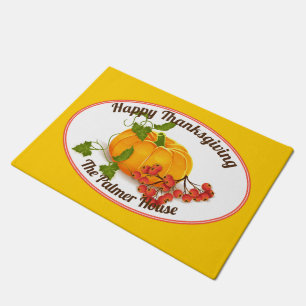 Pumpkin and berries yellow fall Happy Thanksgiving Doormat