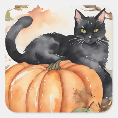Pumpkin and Black Cat Fall Halloween Sticker