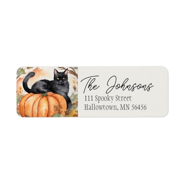 Pumpkin and Black Cat Halloween Fall Address Label (Front)