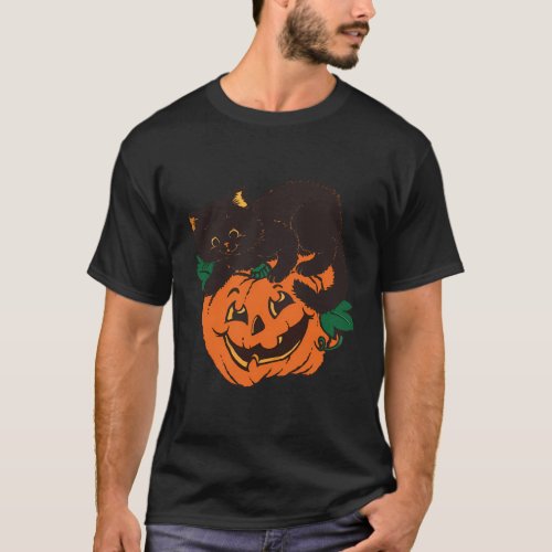 Pumpkin And Black Cat Halloween T_Shirt