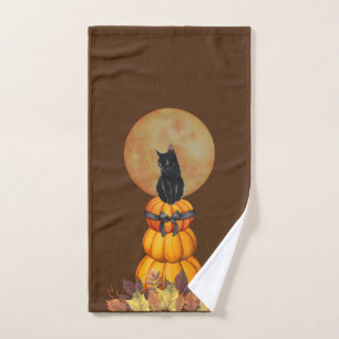 Pumpkin and black cat hand towel
