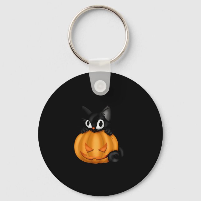 Pumpkin And Black Cat  Keychain (Front)