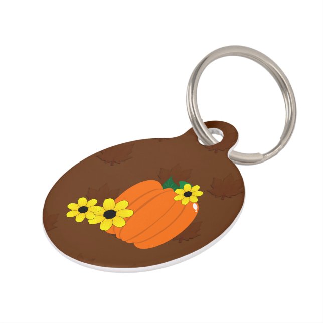Pumpkin and Black-eyed Susans Pet Name Tag (Side)