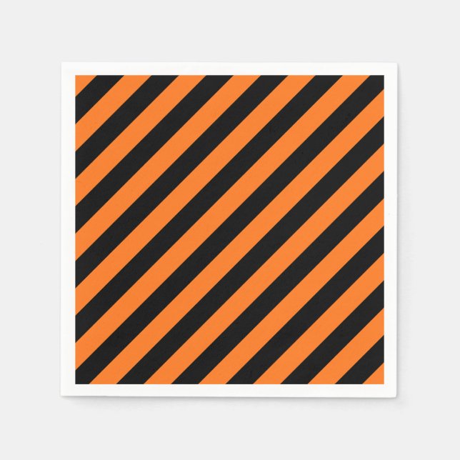 Pumpkin and Black Large Diagonal Stripes Paper Napkins (Front)