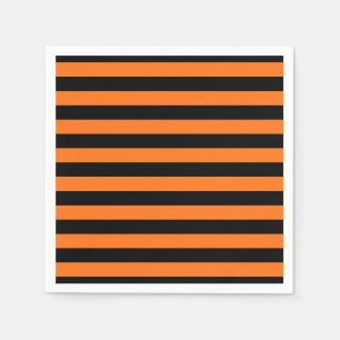 Pumpkin and Black Large Horizontal Stripes Paper Napkins