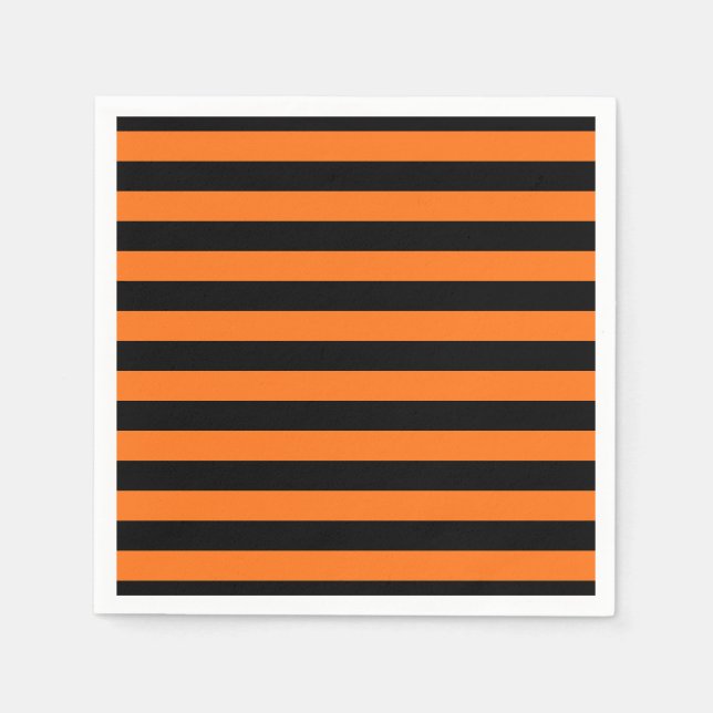 Pumpkin and Black Large Horizontal Stripes Paper Napkins (Front)