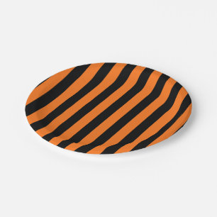 Pumpkin and Black Large Size Stripes Paper Plates