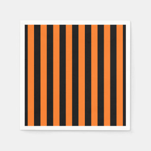 Pumpkin and Black Large Size Vert. Stripes Paper Napkins