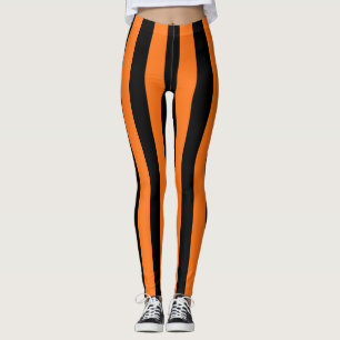 Pumpkin and Black Large Size Vertical Stripes Leggings