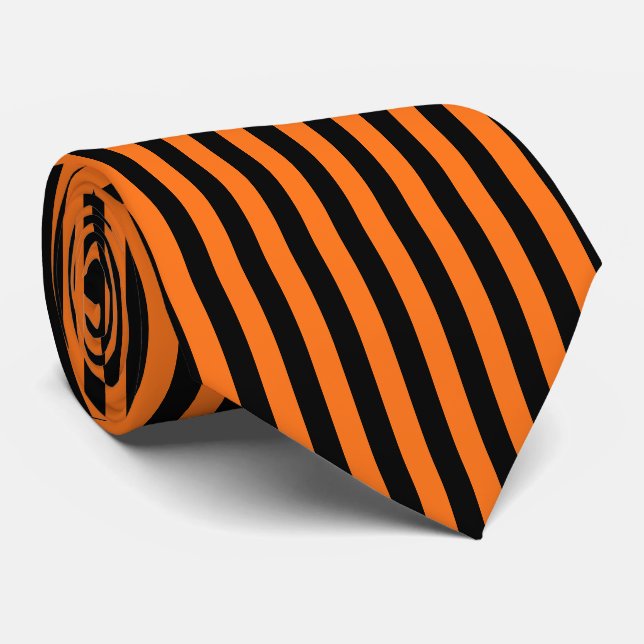 Pumpkin and Black Large Vertical Stripes Neck Tie (Rolled)