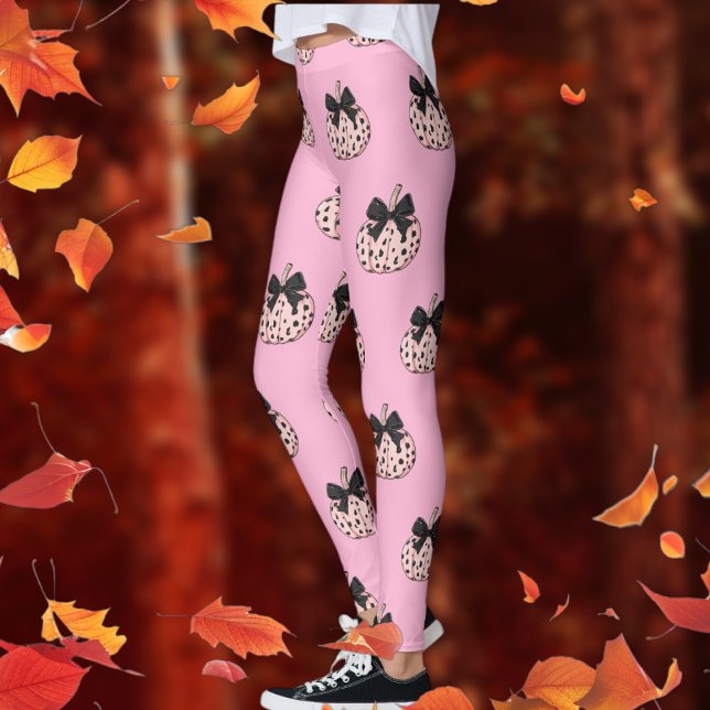 Pumpkin and Bow Pink Coquette Halloween Leggings (Pumpkin and Bow Pink Coquette Halloween Leggings)