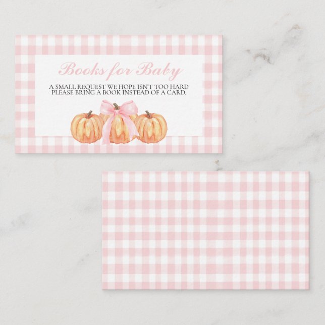Pumpkin and Bow Pink Plaid Books for Baby Enclosure Card (Front/Back)