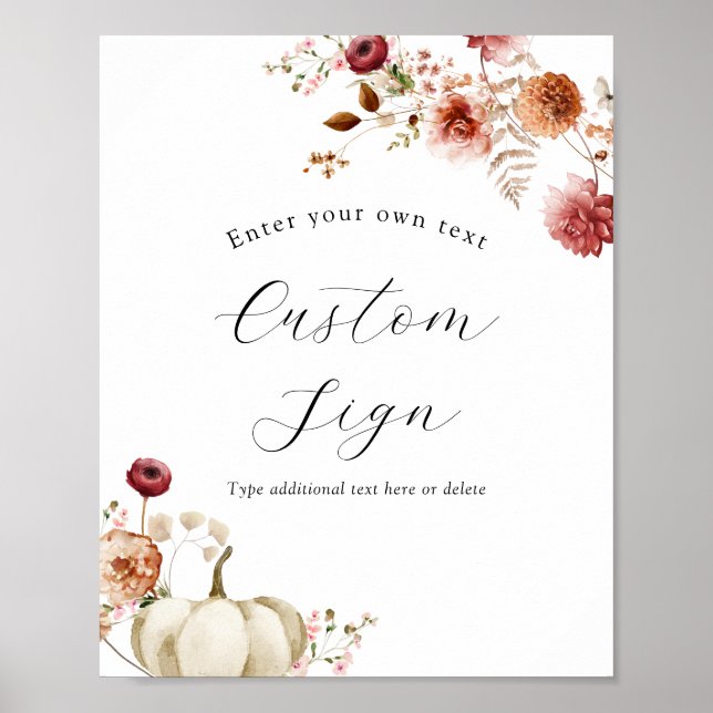 Pumpkin and Burgundy Floral Custom Text Sign (Front)