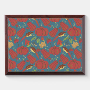 Pumpkin and carrot seamless pattern red and blue award plaque