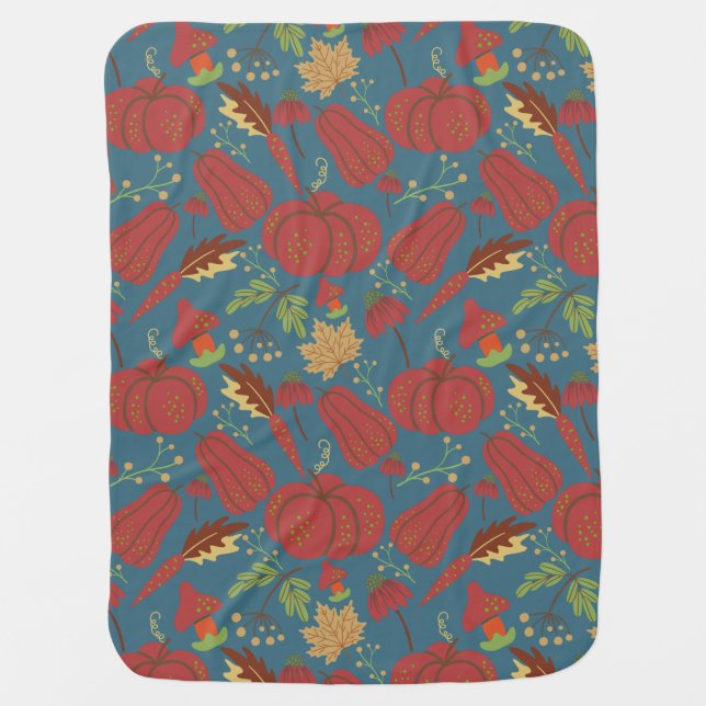 Pumpkin and carrot  seamless pattern red and blue baby blanket (Front)