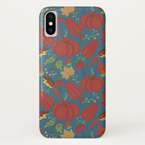 Pumpkin and carrot  seamless pattern red and blue iPhone x case