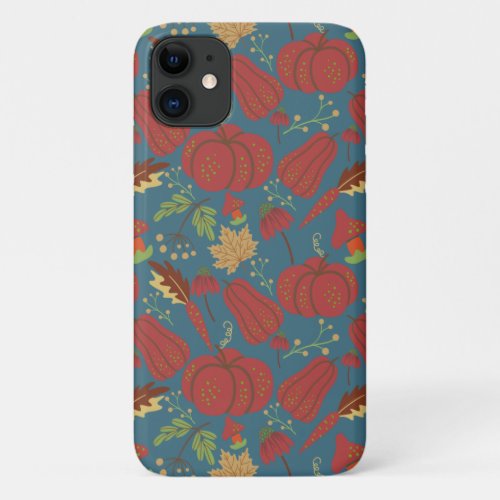 Pumpkin and carrot  seamless pattern red and blue iPhone 11 case