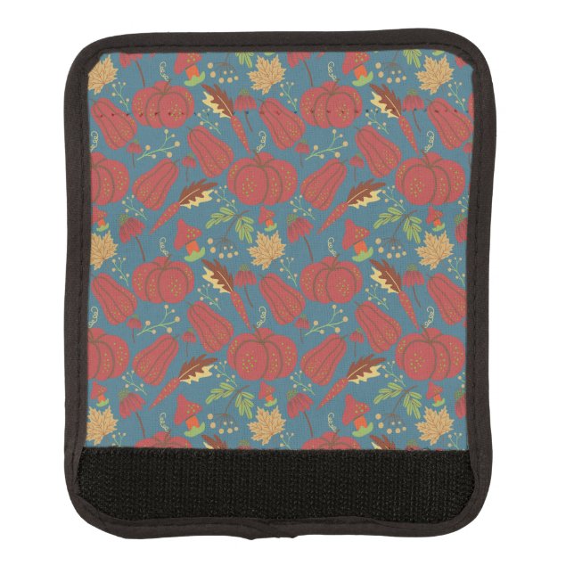 Pumpkin and carrot  seamless pattern red and blue luggage handle wrap (Front)