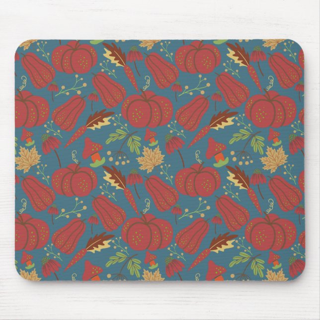 Pumpkin and carrot  seamless pattern red and blue mouse pad (Front)
