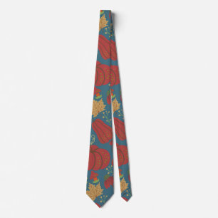 Pumpkin and carrot seamless pattern red and blue neck tie