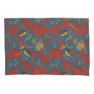Pumpkin and carrot seamless pattern red and blue pillow case