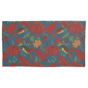 Pumpkin and carrot seamless pattern red and blue pillow case