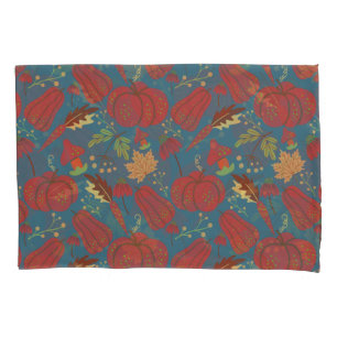 Pumpkin and carrot seamless pattern red and blue pillow case