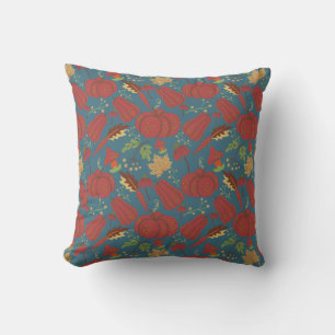 Pumpkin and carrot seamless pattern red and blue throw pillow