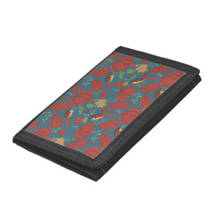 Pumpkin and carrot seamless pattern red and blue tri-fold wallet