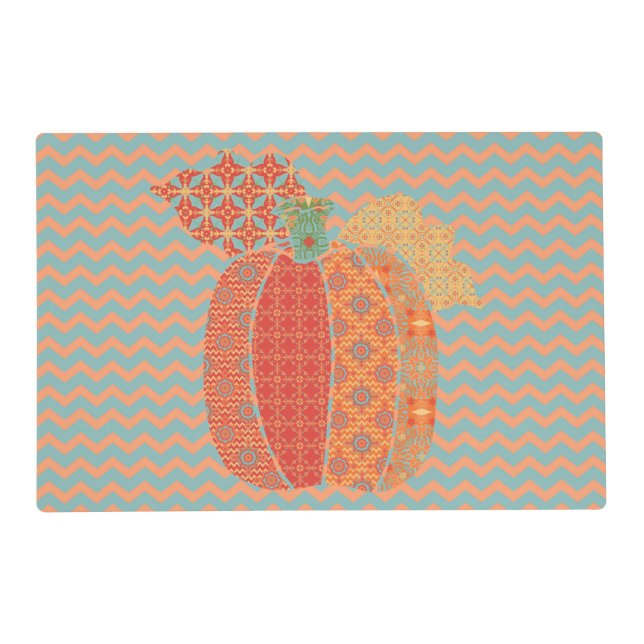 Pumpkin and Chevron Stripes Thanksgiving Placemat (Front)