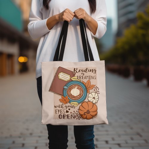 Pumpkin and Coffee Book Lover Inspirational Tote Bag