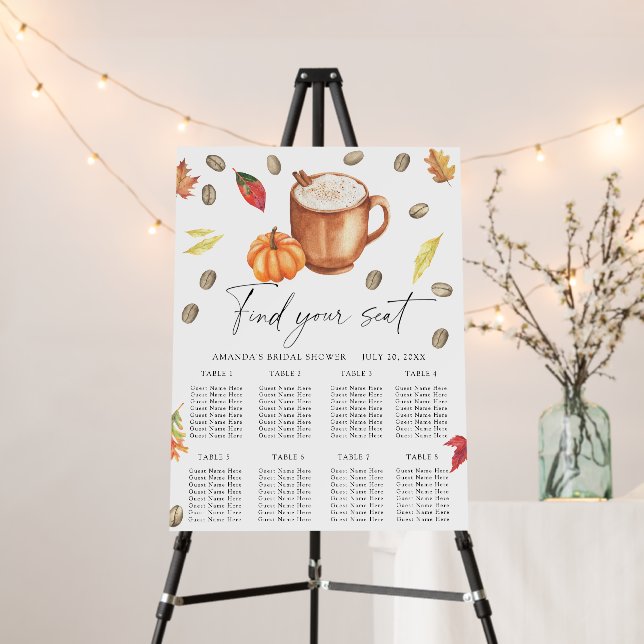 Pumpkin and Coffee Wedding seating chart Foam Board (In Situ (Stand))