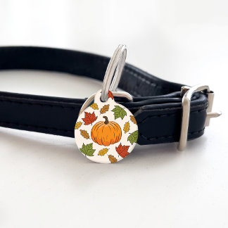Pumpkin And Colorful Autumn Leaves & Pet's Info Pet ID Tag