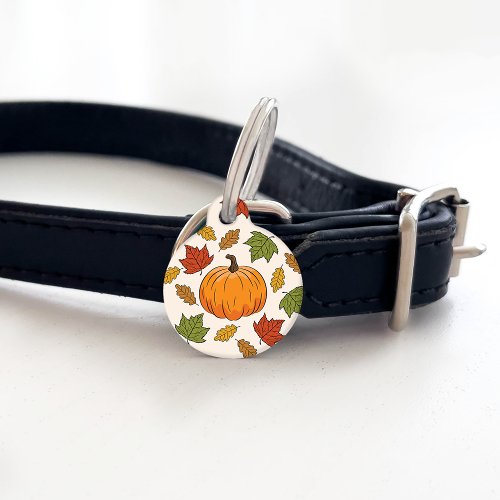 Pumpkin And Colorful Autumn Leaves  Pets Info Pet ID Tag