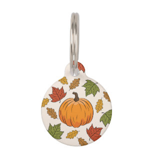 Pumpkin And Colorful Autumn Leaves & Pet's Info Pet ID Tag