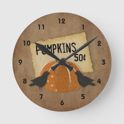 Pumpkin and Crows Wall Clock