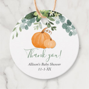 Pumpkin and eucalyptus greenery simple fall favor tags