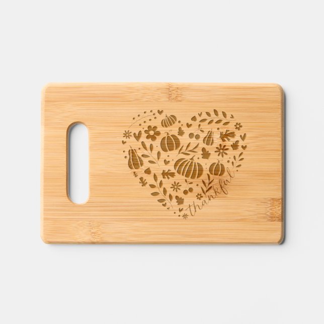 Pumpkin and flower heart Thankful Thanksgiving Engraved Cutting Board (Front)