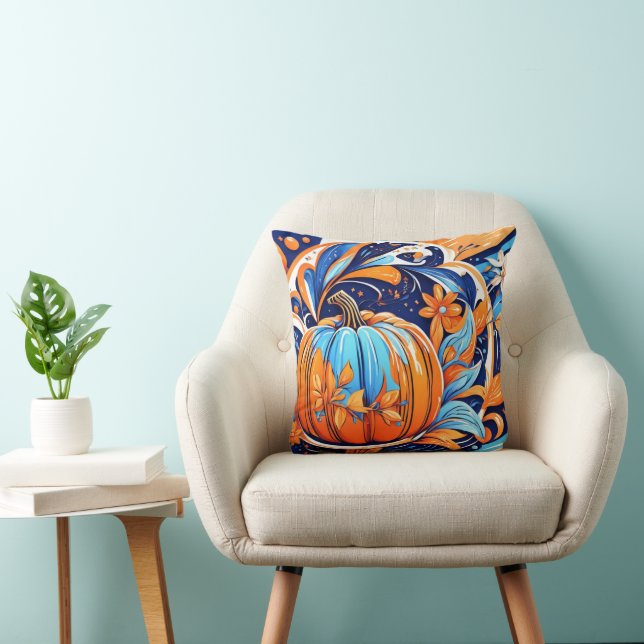 Pumpkin and Flowers Abstract Throw Pillow (Chair)