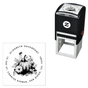 Pumpkin and Flowers Autumn Address Self-inking Stamp